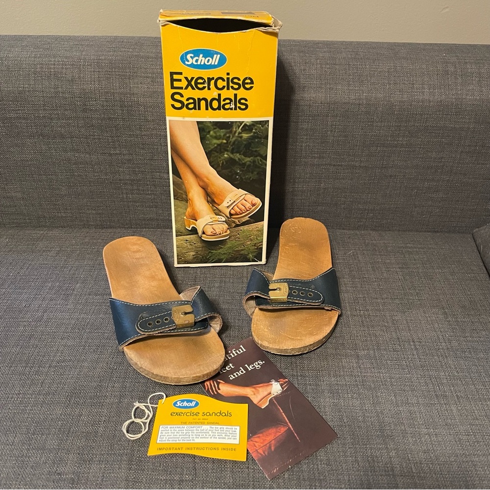 Vintage Dr. Scholls Scholl Exercise Sandals Women’s Size 7 Blue w/Box 1977